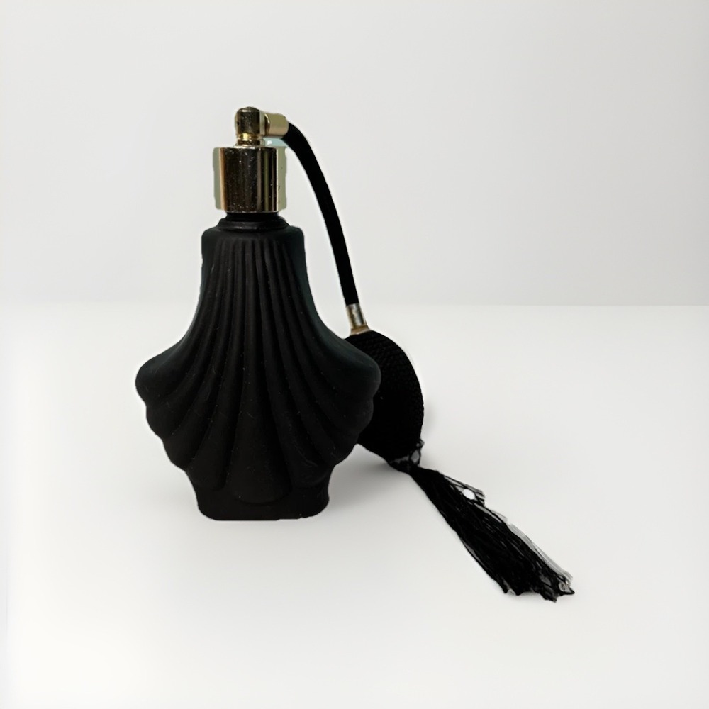 Vintage Art Deco Black Satin Glass And Ball Atomizer with tassel Perfume Bottle